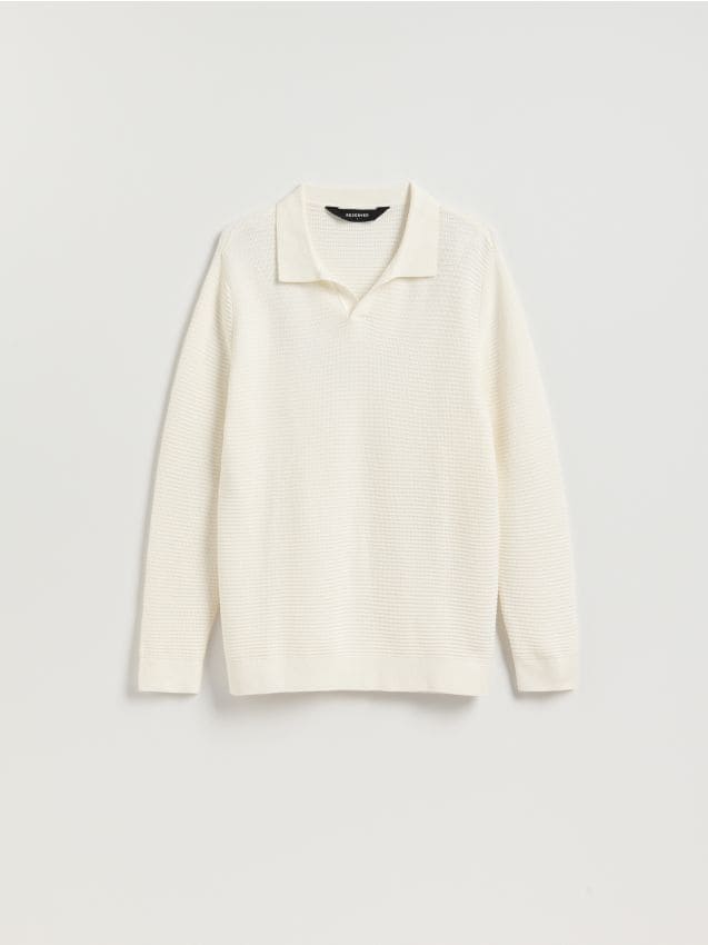 Reserved - Strukturalny sweter polo - biały