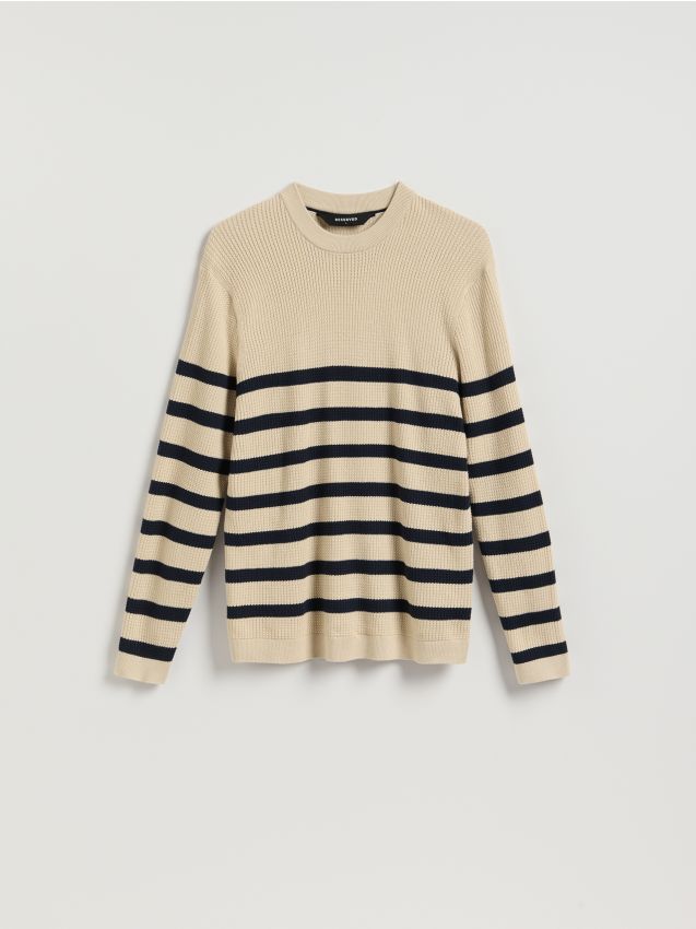 Reserved - Strukturalny sweter w paski - beżowy