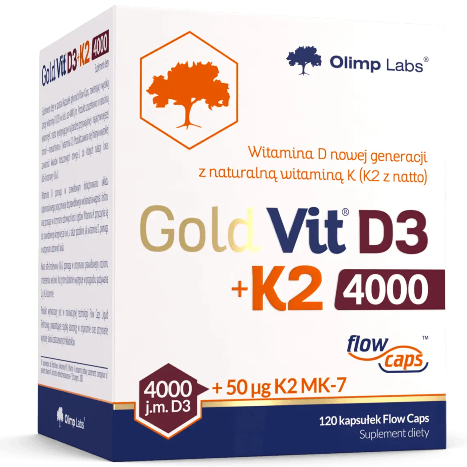 Olimp Gold-Vit D3 + K2, witamina D 4000 j.m. + witamina K 50 µg, 120 kapsułek
