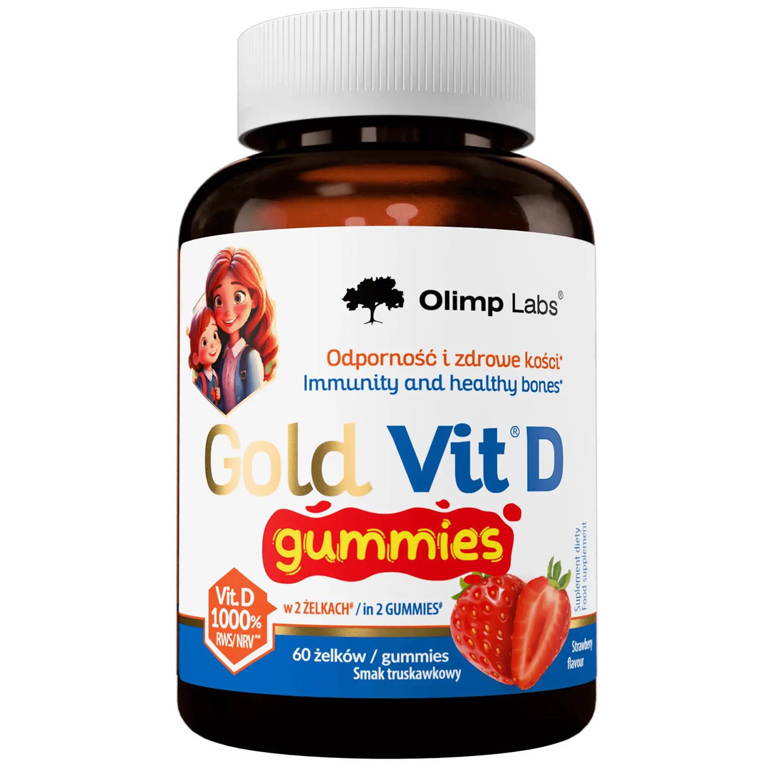 Olimp, Gold-Vit D Gummies, żelki o smaku truskawkowym, 60 sztuk