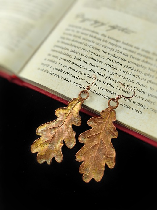 Liście dębu XIII kolczyki miedziane