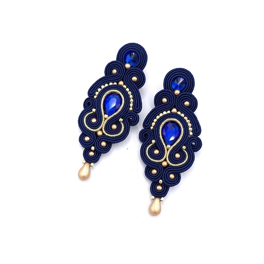 Kolczyki sutasz granatowe ze złotem Olia wieczorowe z kryształkami