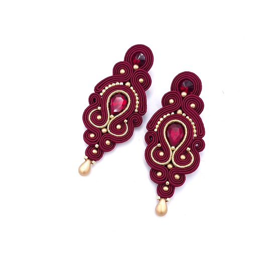 Kolczyki sutasz bordowe ze złotem Olia wieczorowe z kryształkami