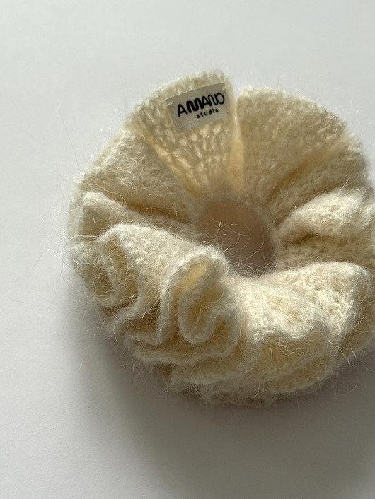Creamy crochet scrunchie.