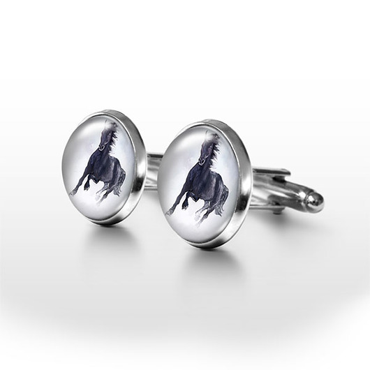 Czarny koń - spinki do mankietów