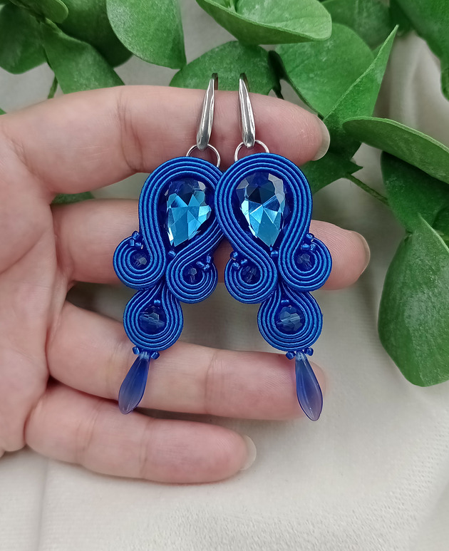 Kobaltowe kolczyki sutasz, kolczyki na wesele, niebieskie