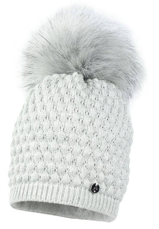 Czapka dla dziewczynki na zimę KADLIN z pomponem jasny popiel