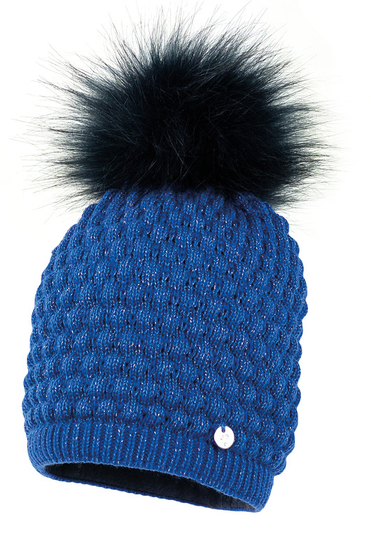 Czapka dla dziewczynki na zimę KADLIN z pomponem modrak