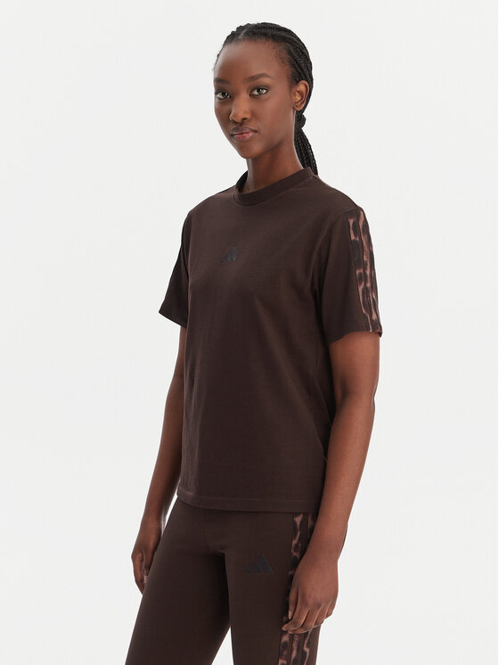 adidas T-Shirt Seasonal Essentials Leopard Print KE8830 Brązowy Regular Fit