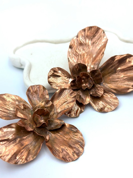 Miedziane Orchidee- Kolczyki Handmade