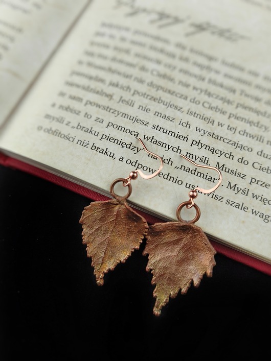 Listki brzozy X kolczyki miedziane