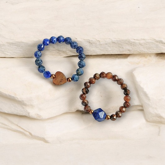 PREMIUM : zestaw pierścionków : lapis lazuli, tygrysie oko