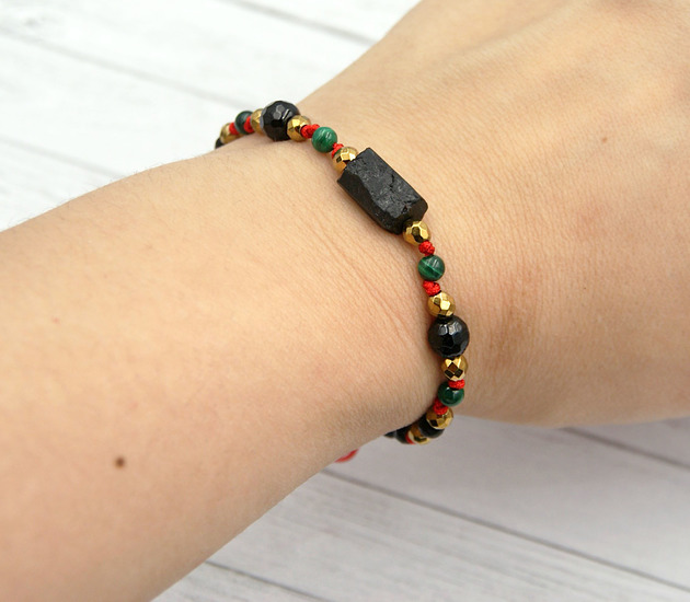 Ochronna bransoletka - czarny turmalin, MALACHIT