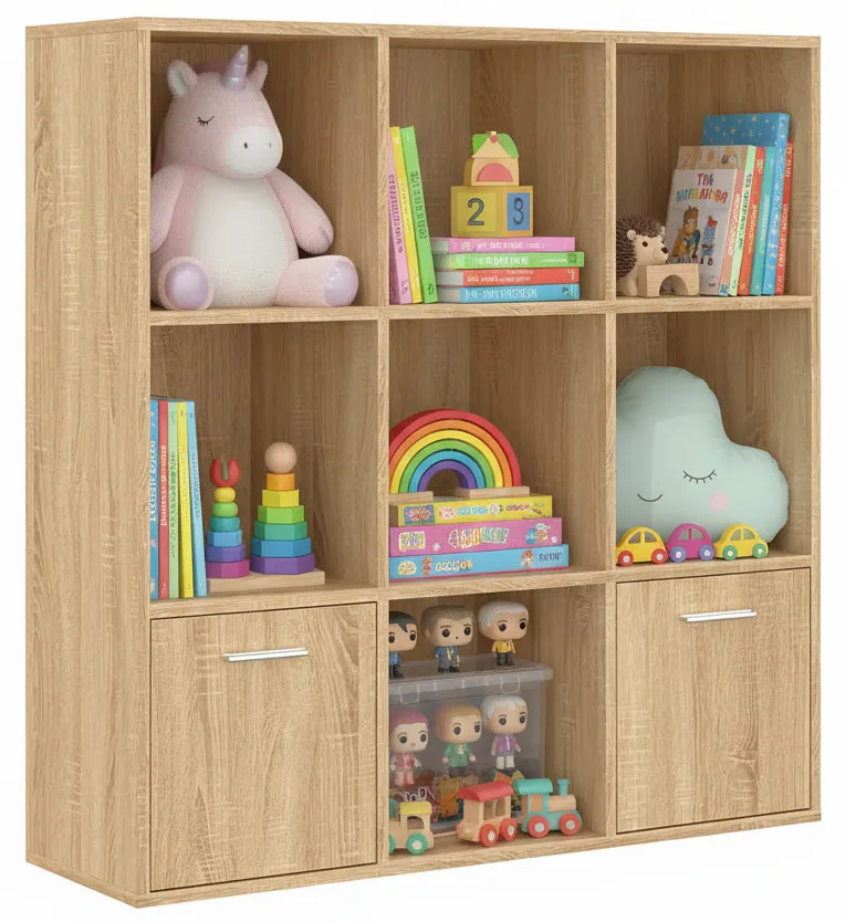 Kwadratowy skandynawski regał na zabawki dąb sonoma E1-A27
