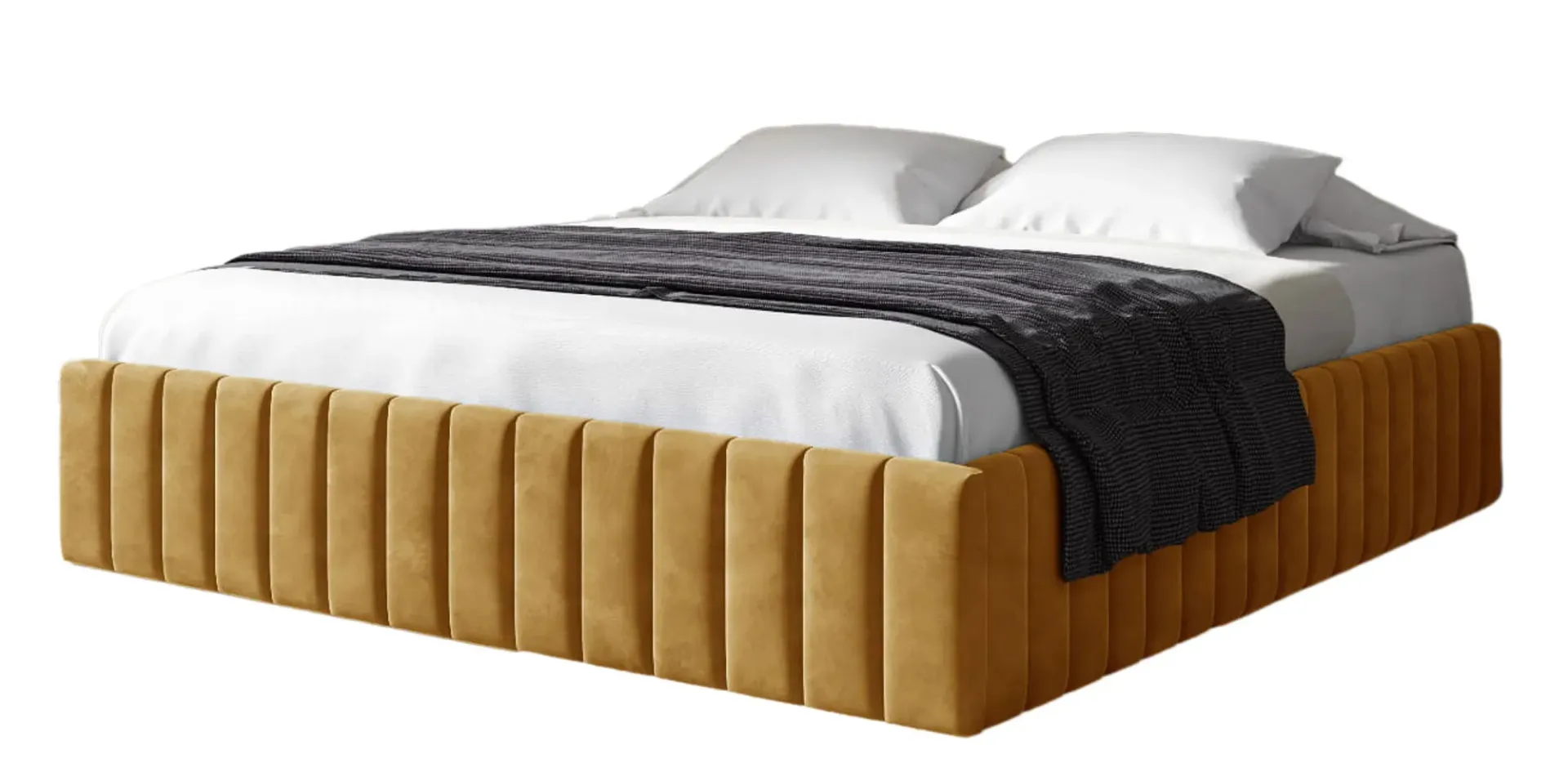 Musztardowe pikowane łóżko z pojemnikiem 5 rozmiarów Z8-M27