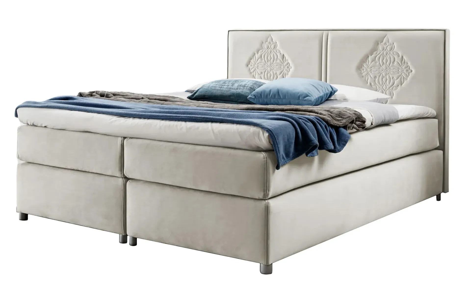 Beżowe tapicerowane łóżko kontynentalne 5 rozmiarów F1-N73