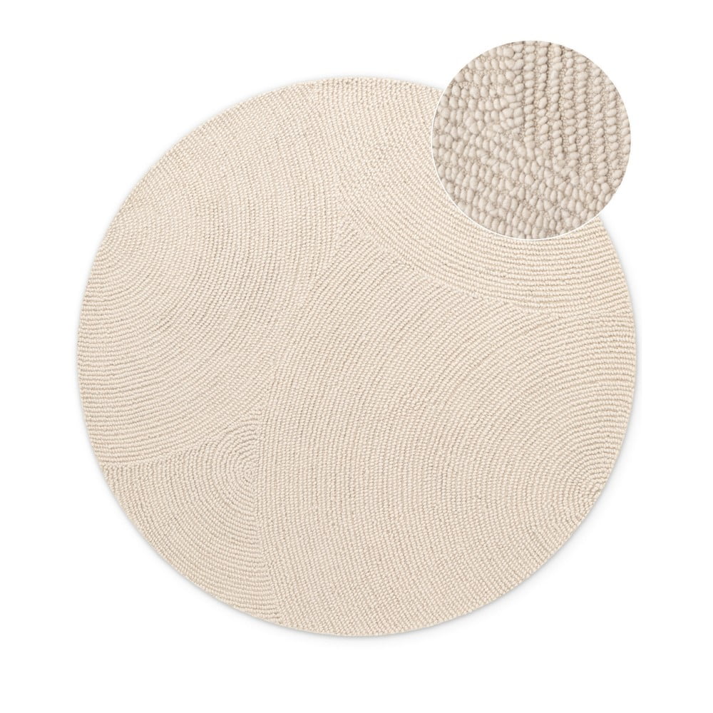 Wełniany okrągły dywan tkany ręcznie w jasnym naturalnym kolorze ø 200 cm Eleni Natural White – Hanse Home