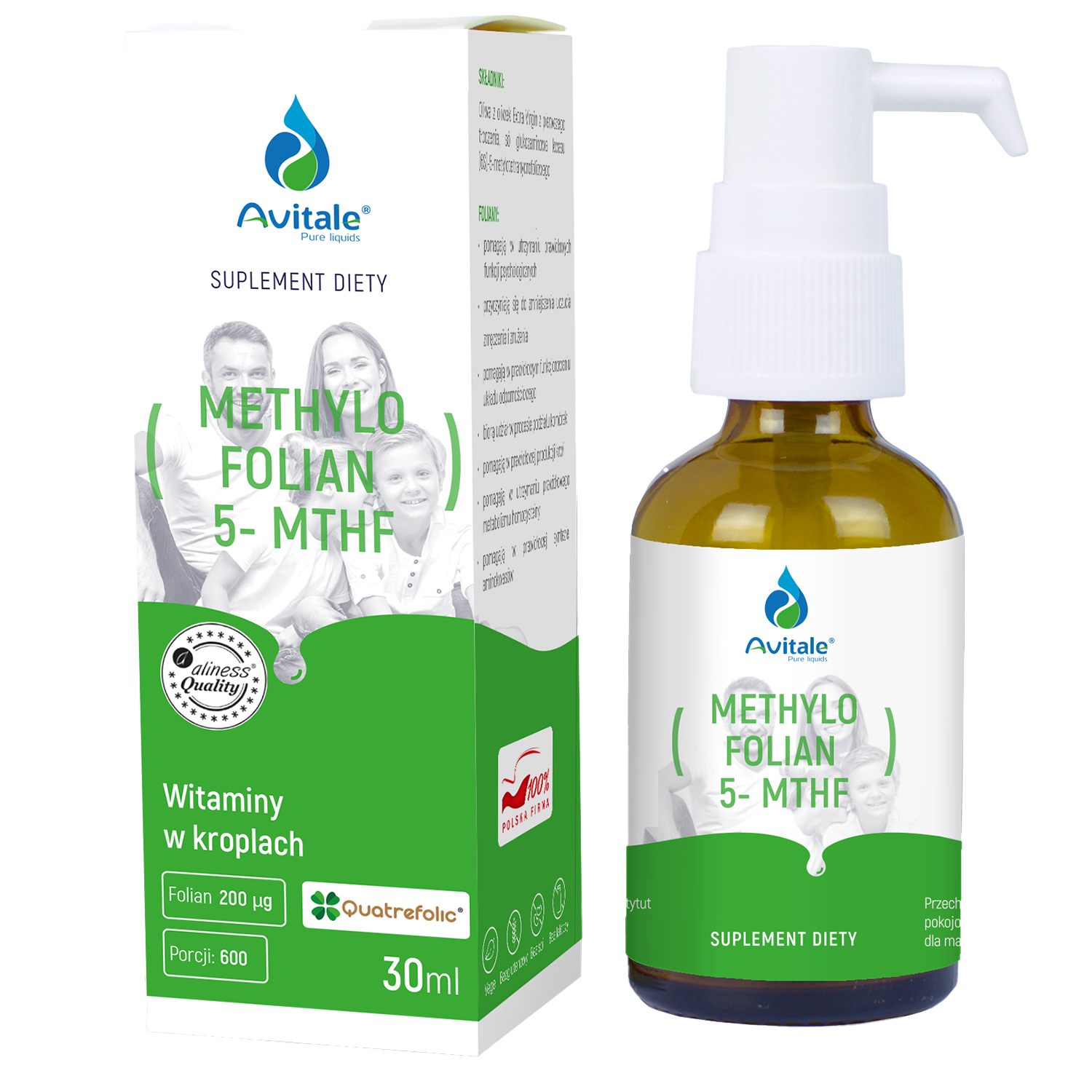 Avitale Methylofolian 5-MTHF, kwas foliowy, krople, 30 ml