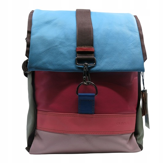 Plecak skórzany pojemny stylowy miejski mieści A4 kolorowy wygodny OLIVKA