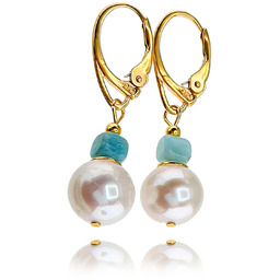 Prawdziwe Perły Larimar Oryginalne Wyjątkowe Kolczyki Złote Srebro