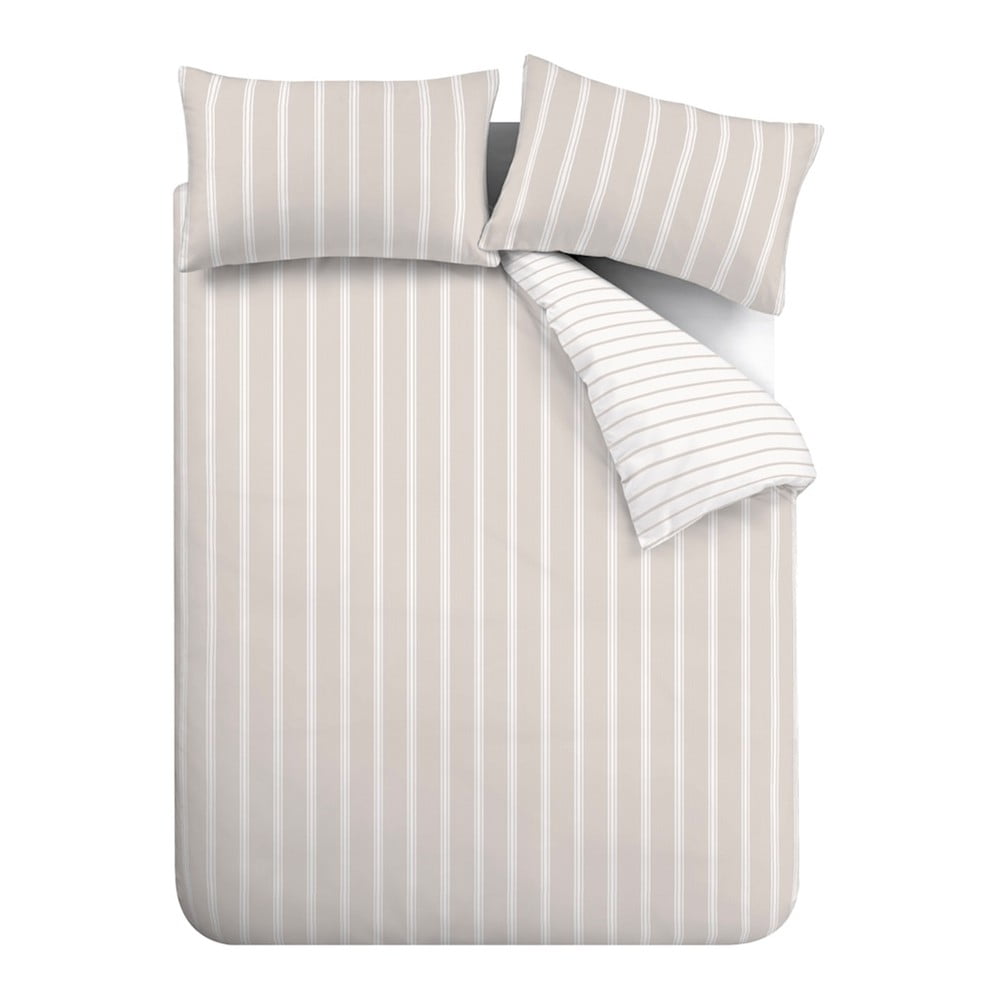 Beżowa bawełniana pościel jednoosobowa 135x200 cm Ashford Stripe – Bianca