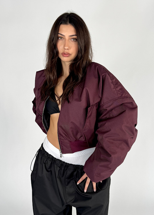 Krótka kurtka typu bomber burgund