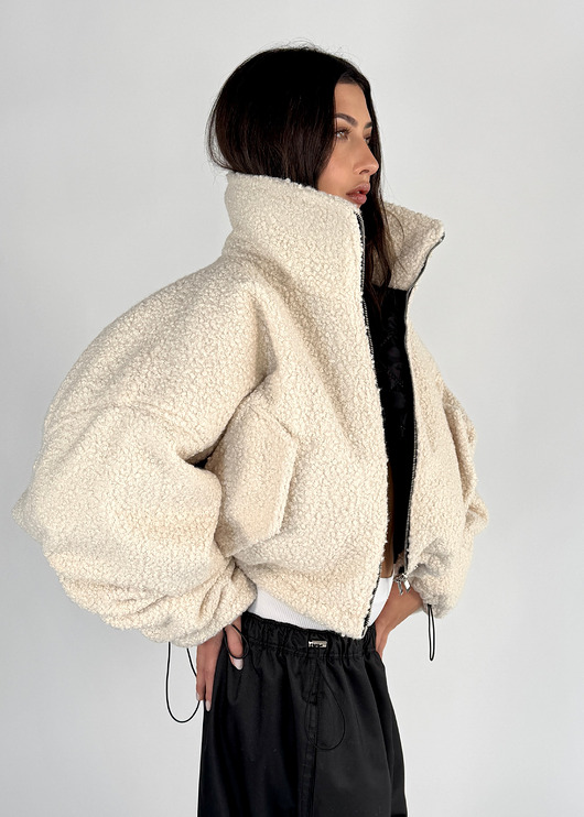 Krótka kurtka typu bomber teddy mocca