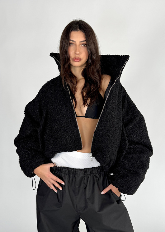Krótka kurtka typu bomber teddy czarna