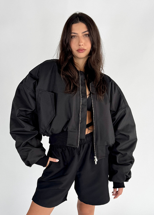 Krótka kurtka typu bomber czarna