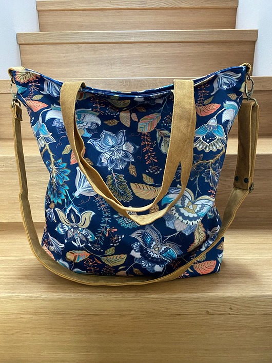 Torba na ramię XL - print jesienne kwiaty