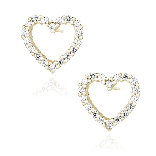 Kolczyki srebro 925 serce cyrkonie pozłacane