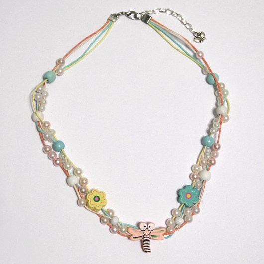 Naszyjnik - Ważka, kwiatuszki - sznureczki - dla dzieci