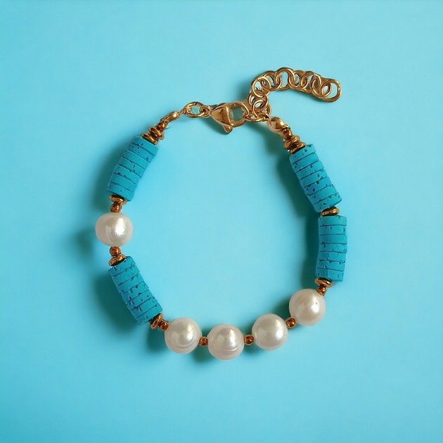 LIMITOWANA bransoletka : kolekcja summer ocean : PERŁY & LAWA turkusowa