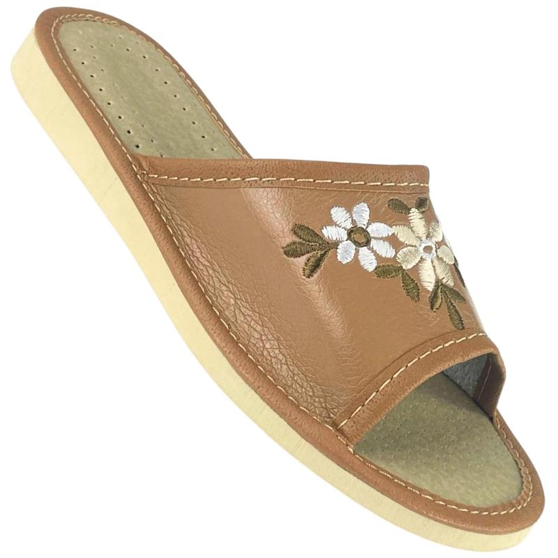 TEMU Brązowe pantofle damskie w kwiaty, wygodne kapcie damskie, papcie - numer 254