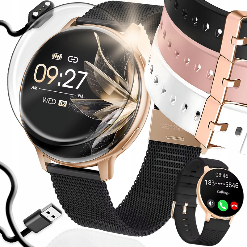TEMU SMARTWATCH DAMSKI EKSKLUZYWNY Z FUNKCJĄ ROZMÓW BLUETOOTH I POLSKIM MENU – ELEGANCKI ZEGAREK DLA KOBIETY 4 WYMIENNE PASKI W ZESTAWIE