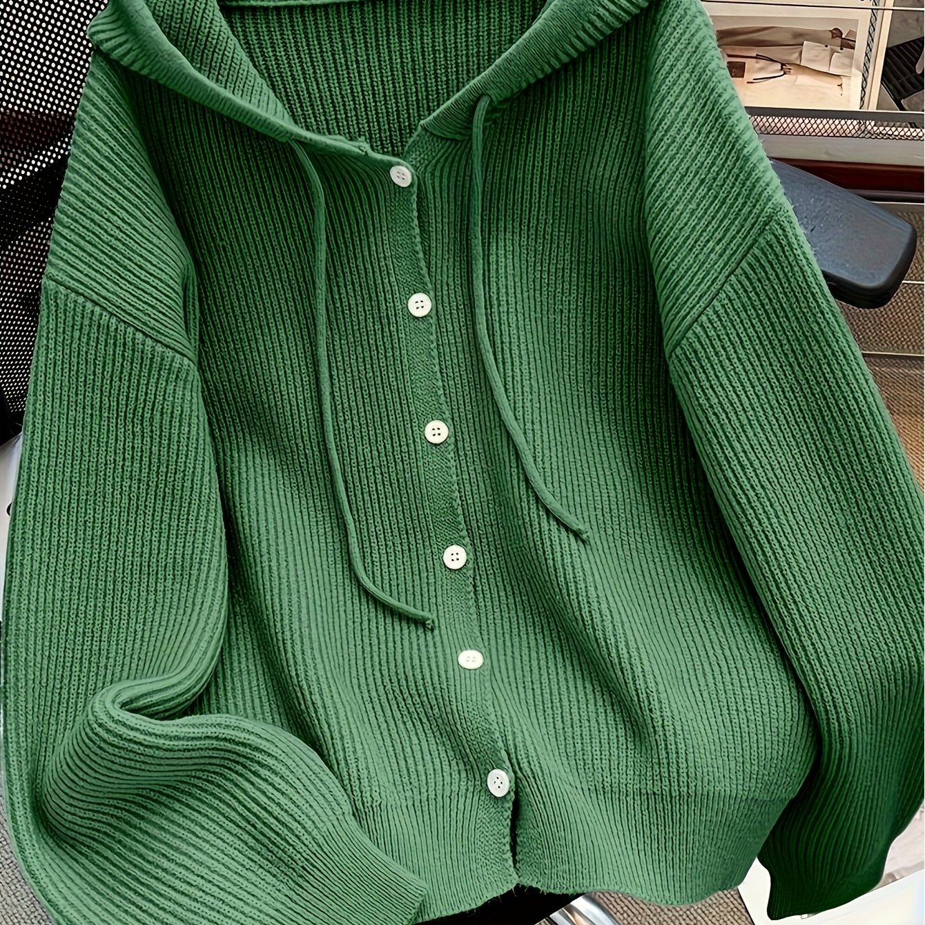 TEMU Kardigan z Kapturem na Guziki, Wiosna Jesień Jednokolorowy Casual Prosty Otwarty Przód Miękki Wygodny Elegancki Damski Sweter