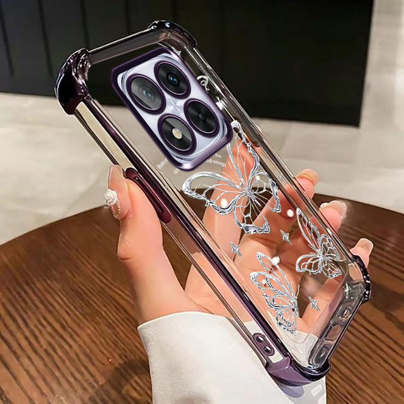 TEMU Etui na telefon: dla Redmi Note 14 Pro, etui z czterema narożnikami antyupadkowymi, półprzezroczysty wzór motyli oraz elementy świąteczne lub