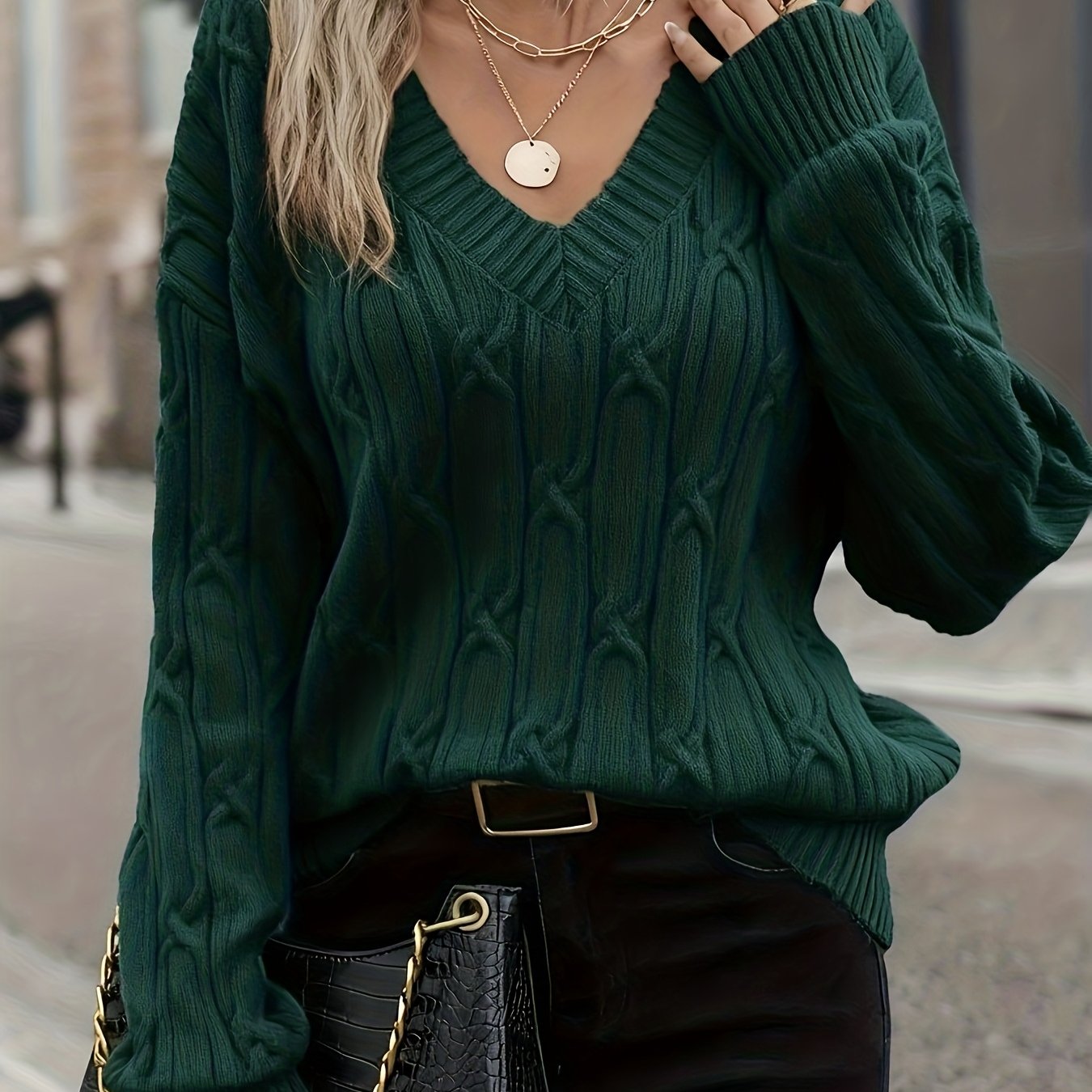TEMU Elegancki Sweter z Dekoltem w Serek dla Pań