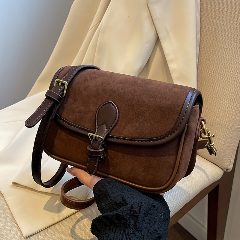 TEMU Elegancka damska torebka crossbody ze syntetycznej tkaniny z regulowanym paskiem i złotymi elementami - Mała kwadratowa torebka, zapięcie na