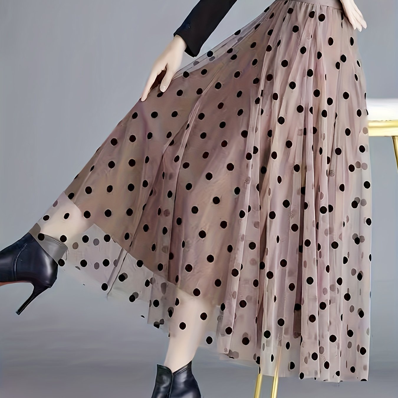 TEMU Elegancka spódnica damska maxi z rozszerzanymi nogawkami - Luźna spódnica w kształcie litery A, formalna i codzienna, w kropki, na imprezy, do