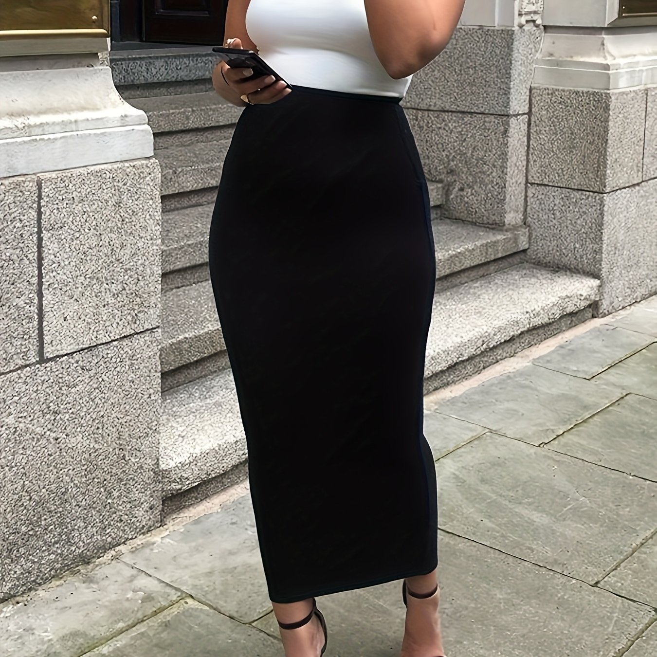 TEMU Elegancka i stylowa, , popularna spódnica bodycon w jednolitym kolorze dla kobiet HW915