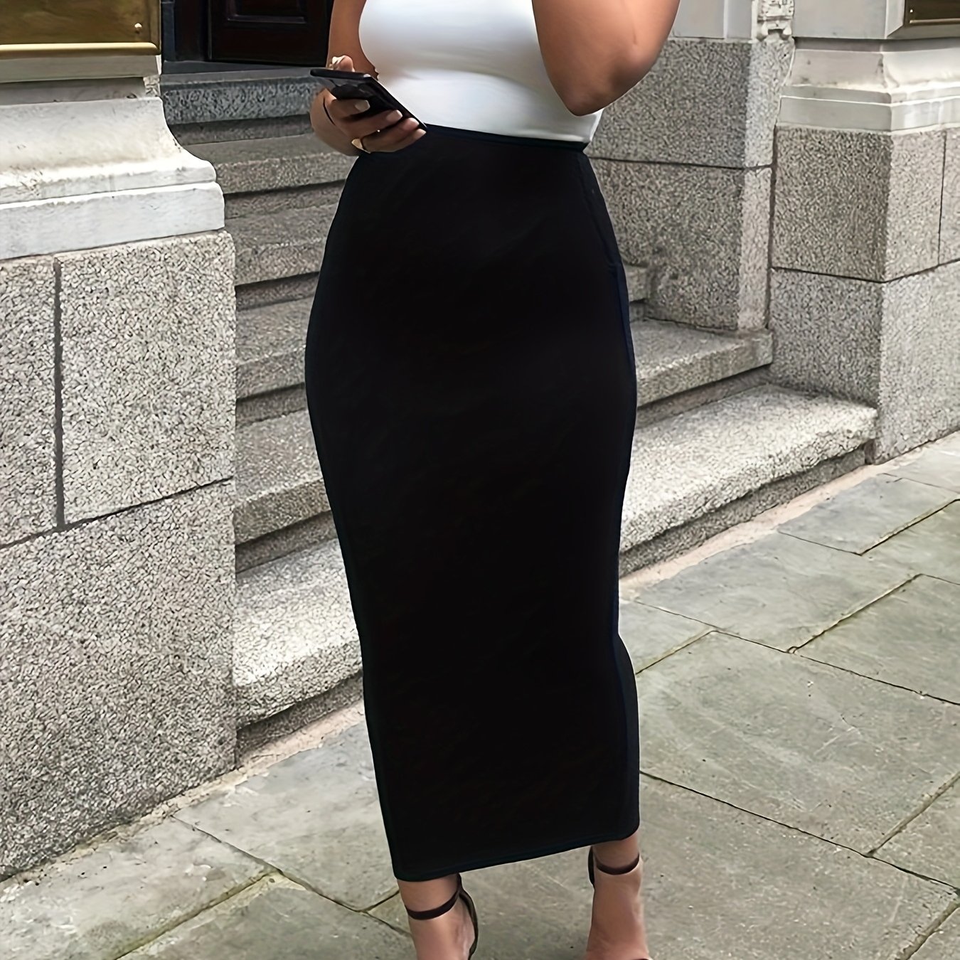 TEMU Elegancka Modowa Gorąca Spódnica Damska Jednokolorowa Casual Wszechstronna Do Bioder HW915