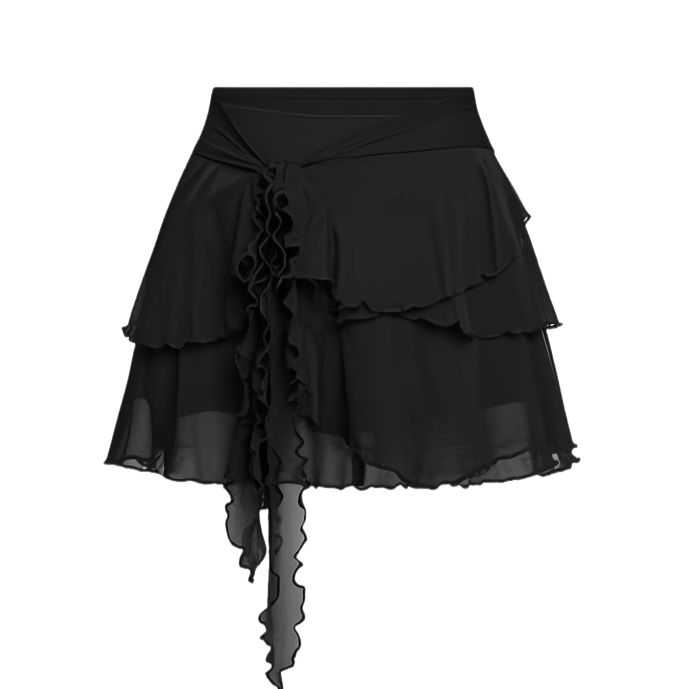 TEMU Spódnica z siateczką, falbanką i wiązaniem w talii, wysokim stanem, asymetrycznym krojem A