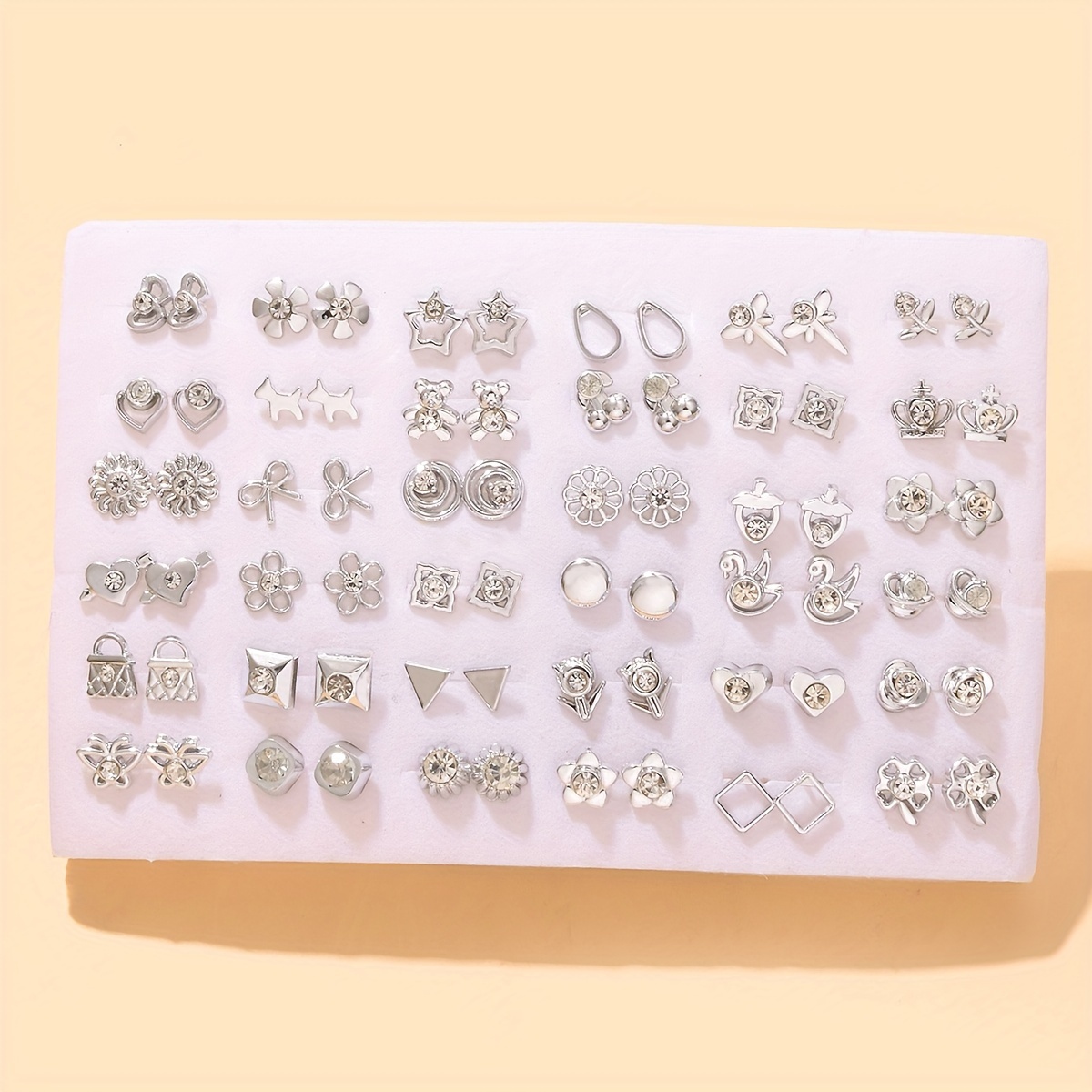 TEMU Zestaw 72 szt. stylowych kolczyków sztyftów z kwiatową koroną, kokardą i sercem dla kobiet, idealne na co dzień i do pracy