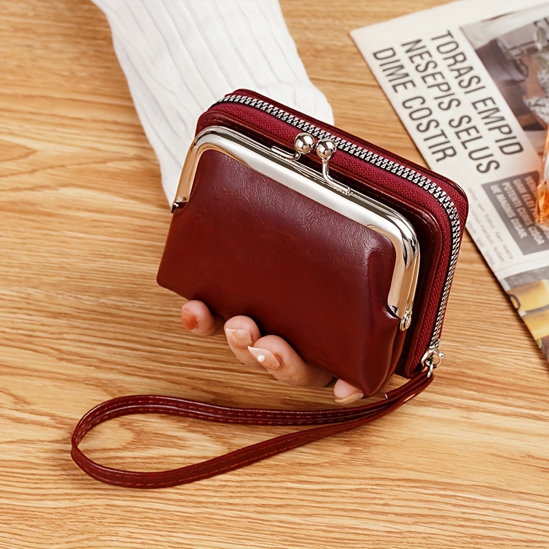 TEMU Mini Etui Na Karty Kredytowe W Stylu Vintage, Portmonetka W Stylu Retro Kiss Lock, Modny Portfel Damski I Bransoletka