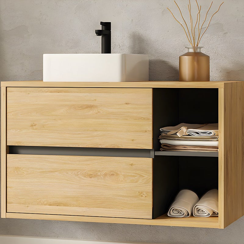 Szafka łazienkowa wisząca pod umywalkę w kolorze naturalnym – 100 cm - PURNAL