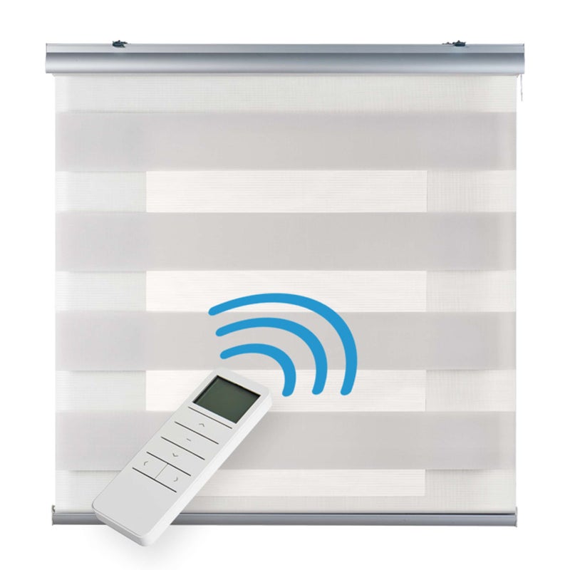 Zmotoryzowana roleta dzień i noc, automatyczna z baterią, silnikiem i pilotem, wykończenie premium, jasnoszary 200 x 250 cm