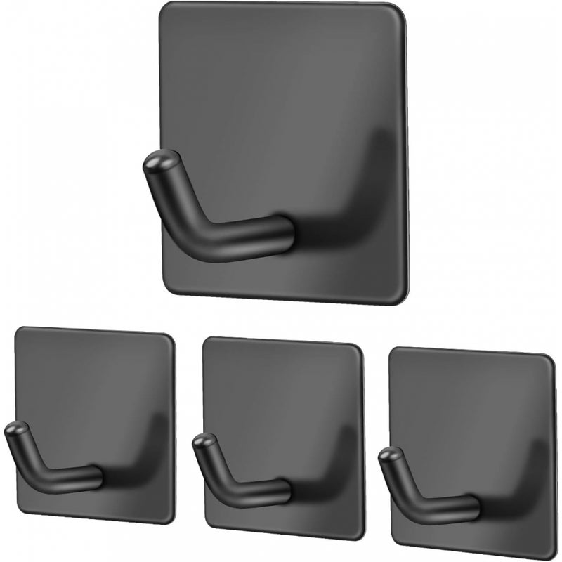 Haczyk samoprzylepny czteroczęściowy, matowy, czarny, wieszak ścienny, 45 mm × 45 mm, wieszak na ręczniki ze stali nierdzewnej, bez wiercenia, samopr