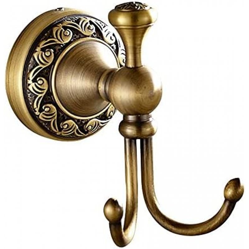 Antyczny podwójny wieszak na ubrania, zabytkowy mosiężny wieszak na ręczniki, zabytkowy wieszak ścienny do łazienki