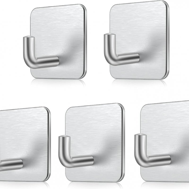 Zestaw 5 samoprzylepnych haczyków, haki ścienne ze stali nierdzewnej, wodoodporny samoprzylepny wieszak na ręczniki bez wiercenia do łazienki, kuchni